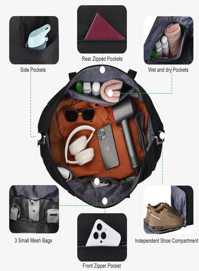 Felipe Varela Carry on luaggage 22x14x9 Airlines Approved, Foldable Travel Duffel Bags Weekender Overnight Carry on Duffel Luggage Gym Duffle Bag with Wet Pocket & Shoe Compartment for Women Men(Black, 40L) - Image 5
